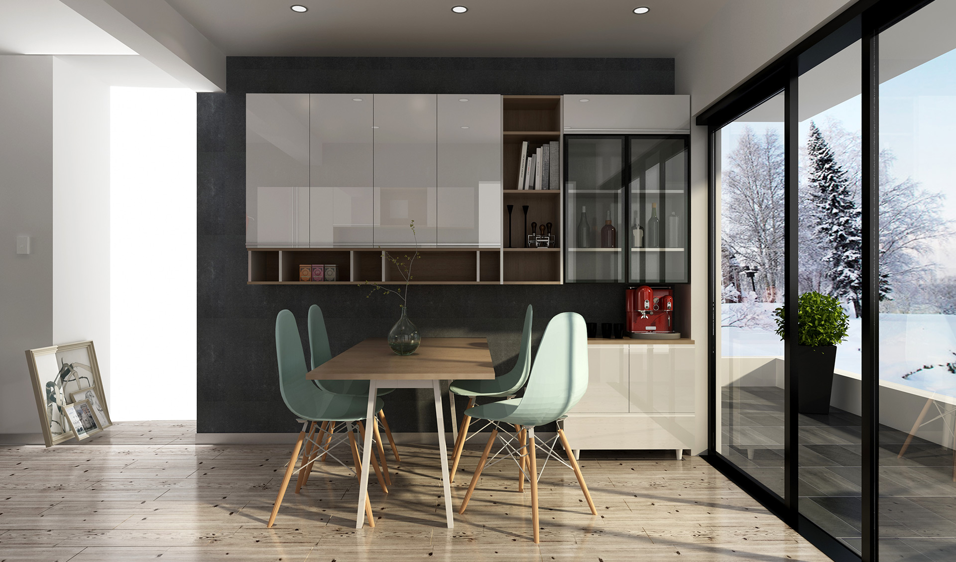 全鋁餐邊柜-01（風格：現代；顏色：橡木暖白）